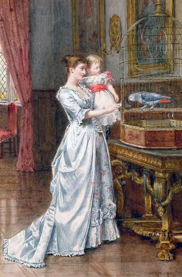 Mother and child watching the bird by George Goodwin Kilburne
